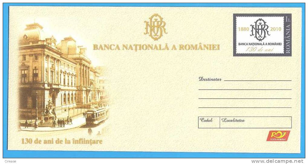 Romania Postal Stationery Cover 2010. National Bank. Trams, Tramways - Tranvías