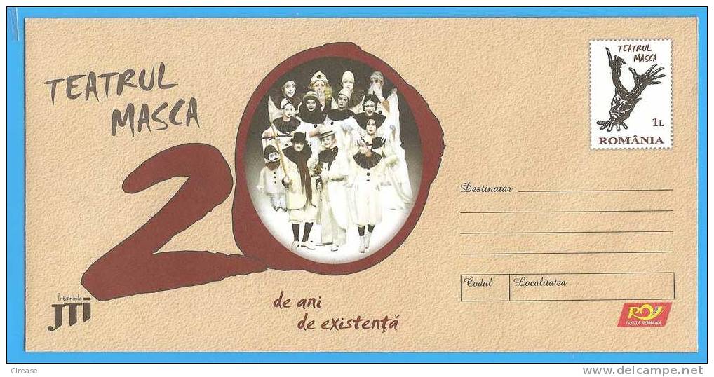 Romania Postal Stationery Cover 2010. 20 Years Since The Founding Of Theatre Masks - Théâtre