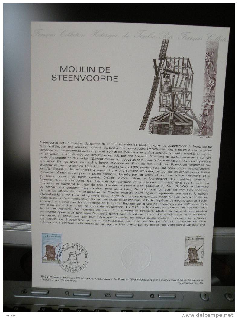 Collection Historique Du Timbre Poste, Moulin De STEENVOORDE 12.5.1979 FDC Coté 8 € - 1970-1979