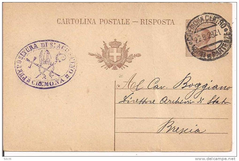 PREPOSITURA DI S. AGOSTINO - CREMONA  -  CARTOLINA POSTALE  VIAGGIATA  1928 - PER BRESCIA - - Cremona