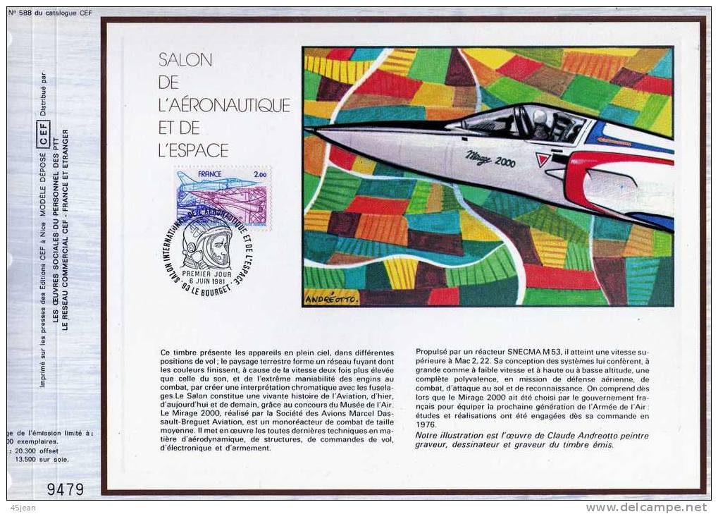 France: 1981 Beau Doc Philatélique "salon De L'aéronautique Et De L'espace Au Bourget Oblitération Le Bourget - Altri (Aria)