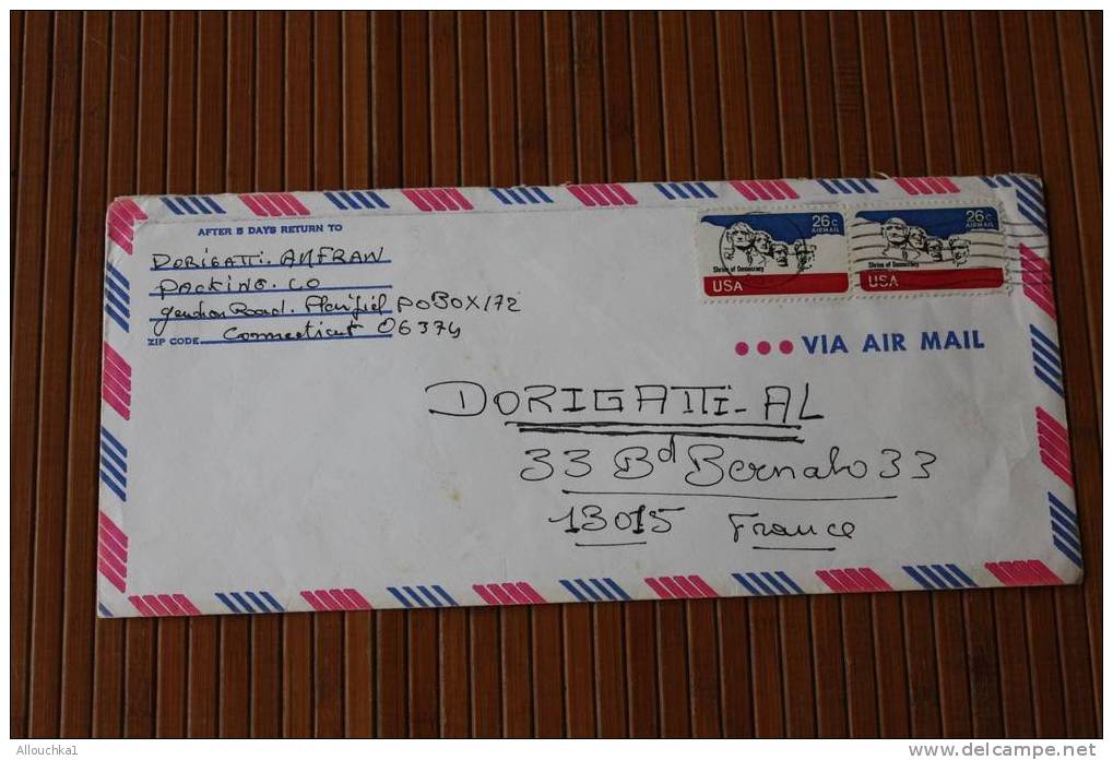 ENVELOPPE LETTER BY AIR MAIL ETATS UNIS D'AMERIQUE USA   PLAINFIELD P/ MARSEILLE FRANCE 1977 - Lettres & Documents