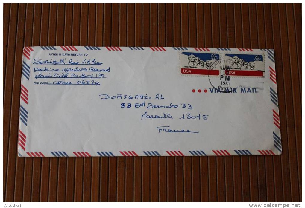 ENVELOPPE LETTER BY AIR MAIL ETATS UNIS D'AMERIQUE USA   PLAINFIELD P/ MARSEILLE FRANCE 1975 - Brieven En Documenten