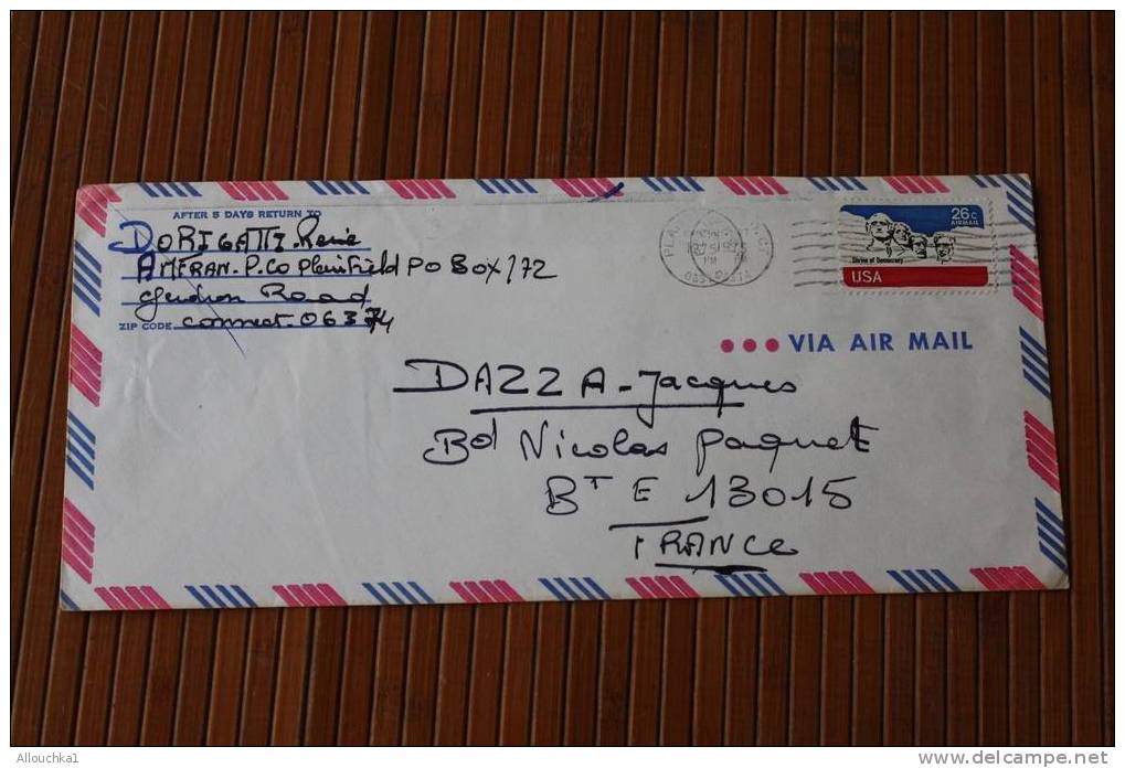 ENVELOPPE LETTER BY AIR MAIL ETATS UNIS D'AMERIQUE USA   PLAINFIELD P/ MARSEILLE FRANCE 1975 - Covers & Documents