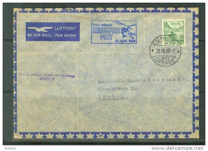 Suisse  -  Lettre De 1948  -  1er Vol Par Hélicoptère - Oblitération Zürich - Cartas & Documentos