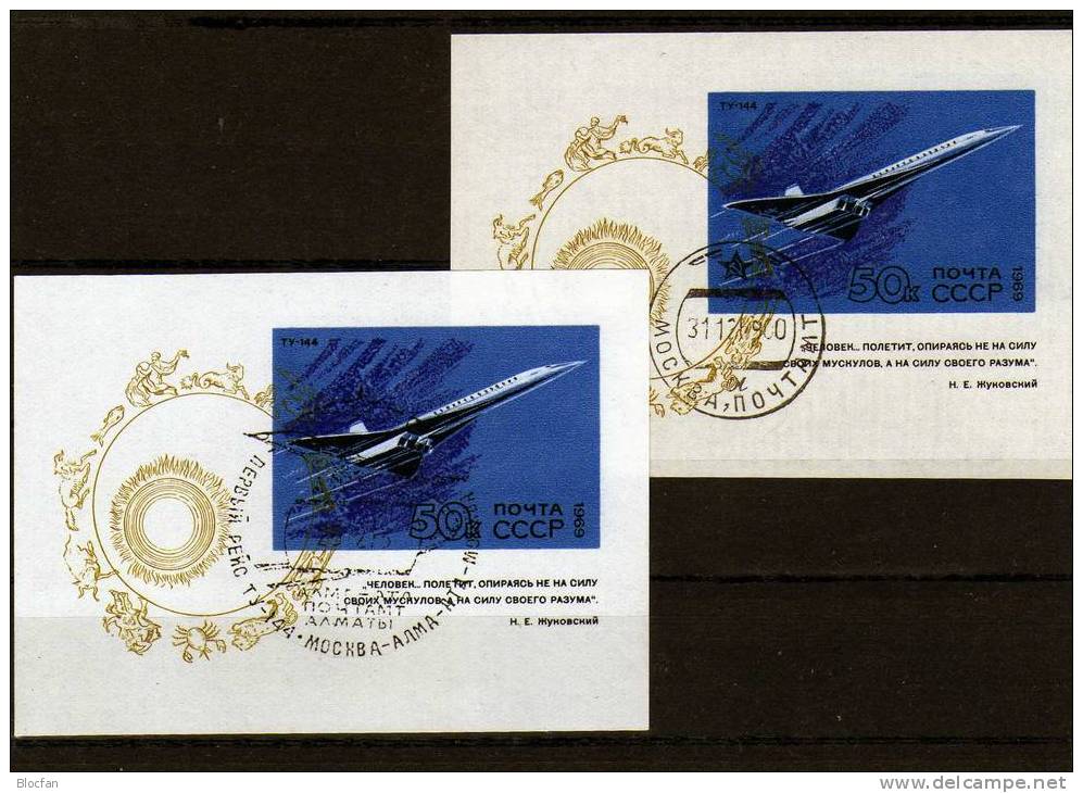 Entwicklung 1969 Flugzeugbau Sowjetunion 3708 Plus 2Block 59 O 8€ Überschallflugzeug TU-144 Bloc Sheet From USSR CCCP SU - Blocchi & Fogli