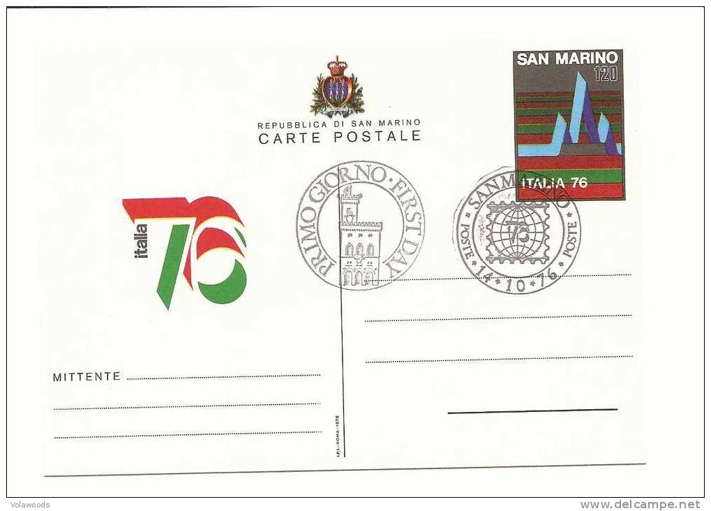 San Marino - Cartolina Postale Con Annullo Speciale FDC: Italia 76 - Esposizione Mondiale Di Filatelia - Ganzsachen