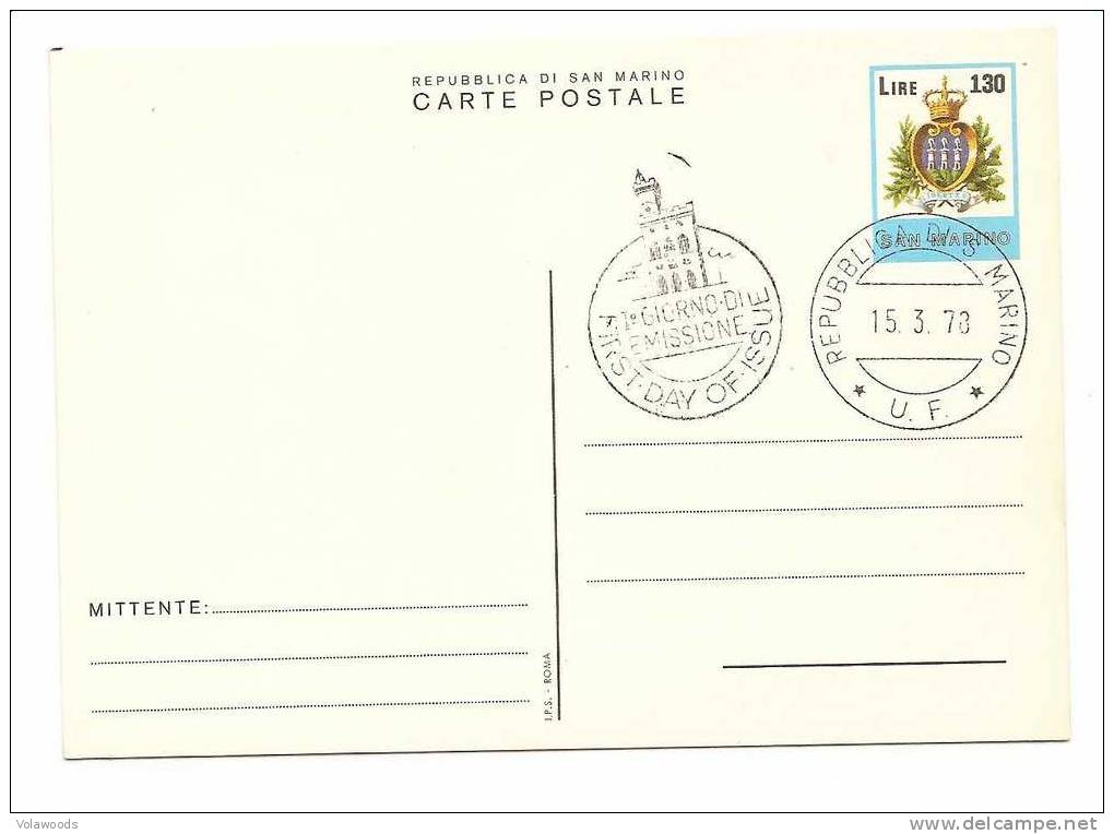 San Marino - Cartolina Postale Da £ 130 Fdc : Ordinaria - Entiers Postaux