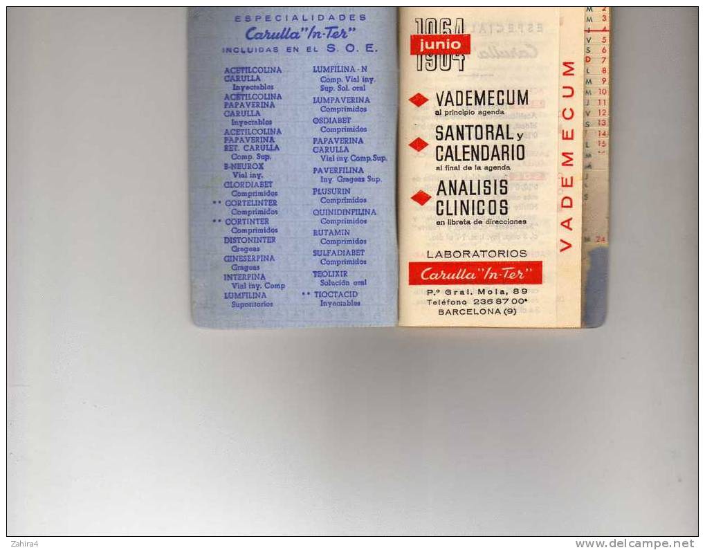 Espagnole - Agenda Medica - Junio 1964  - L.C. - Terminkalender Leer