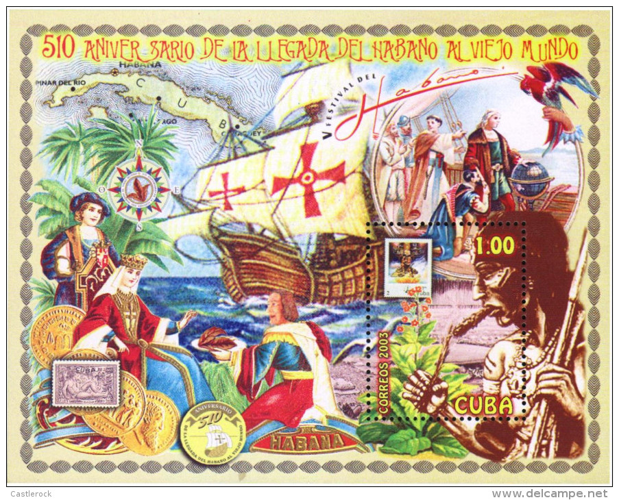 RG)2003 CARIBE, MAP-CARAVEL-TOBACCO PLANT-EUROPE UEEN-COMPASS-BIRDS-COINS -STAMPS-NATIVE-PARROT, 510th ANNIVER - Ongebruikt