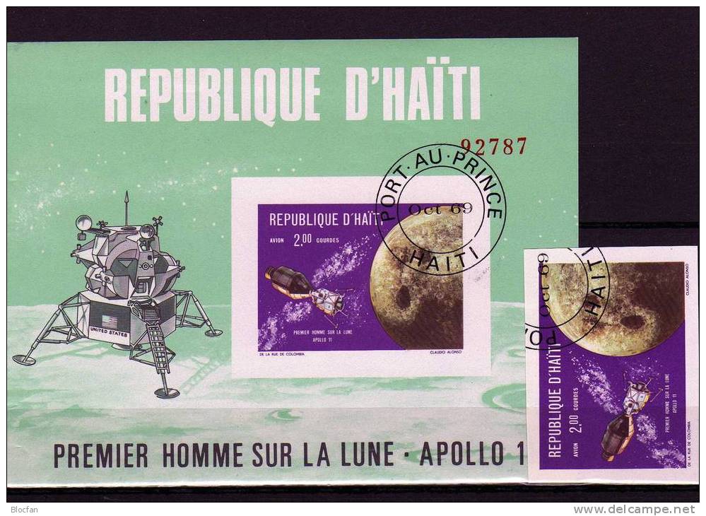 1.Mondlandung 1969 Apollo 11 Umkreist Mond 1969 Haiti 1091+ Block 42 O 6€ Imperforiert Hojas Space Bloc Sheet Bf America - Haïti