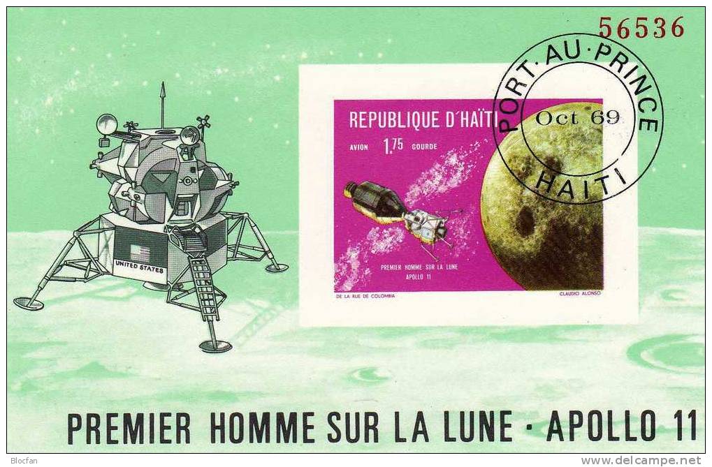 Erste Mondlandung USA 1969 Apollo 11 Umkreist Den Mond Haiti Block 41 O 3€ Bloque Hojita M/s Space Bloc Sheet Bf America - Haïti