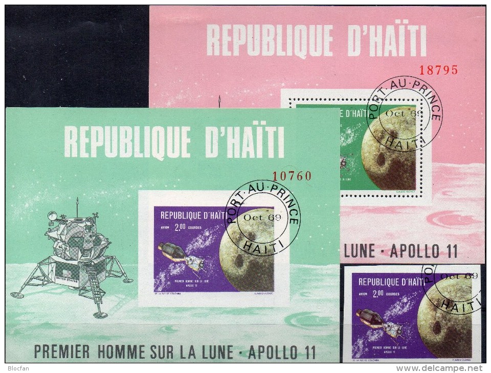 Mondlandung 1969 Apollo 11 Umkreist Den Mond Haiti 1091,Block 39 Plus 42 O 9€ Bloque Hojitas Space Bloc Sheet Bf America - Haiti