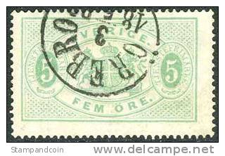 Sweden O3 Used 5o Yellow Green Official From 1874 - Service