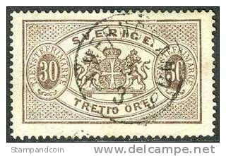 Sweden O9 Used 30o Pale Brown Official From 1874 - Service