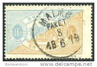 Sweden O11 Used 1k Blue & Bister Official From 1874 (Paket Cancel) - Oficiales