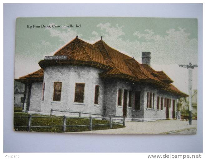 Crawfordsville In     Big Four Depot   Train Station    Circa 1907 - Sonstige & Ohne Zuordnung