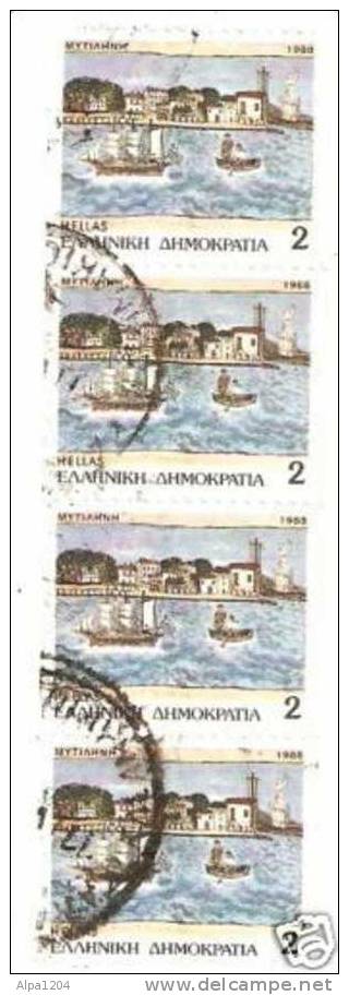 BANDE 4 TIMBRES DE GRECE - HELLAS 1988 "THEME LA MER" OBLITERES - Used Stamps