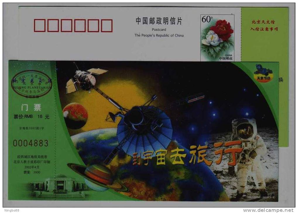 Travl To Universe,space Satellite,lunar Landing,Mars,Saturn,Planet,astronomy,CN 02 Beijing Planetarium Ticket PSC - Astronomie