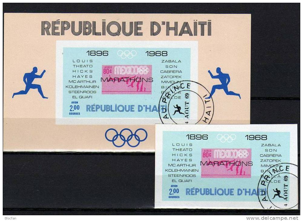 Stamp On Stamp Mexiko 1241 Marathon 1969 Haiti 1047+Block 38 O 11€ Olympiasieger 1896-1968 Olympic Bloc Sheet Bf America - Haiti