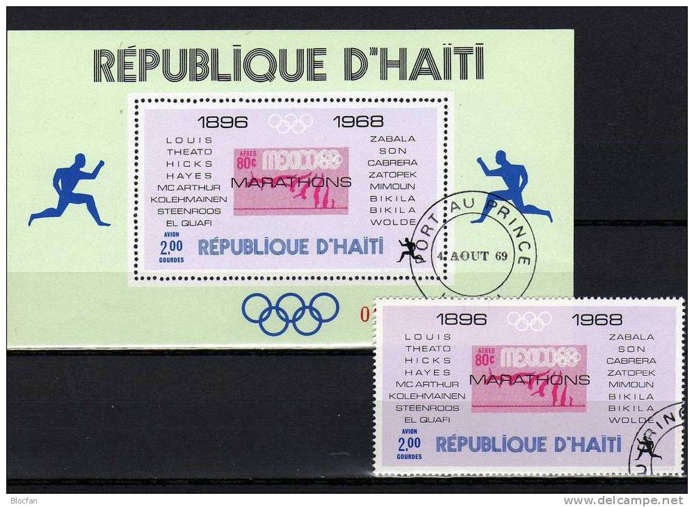 Mexiko #1241 Marathon Haiti 1046+Block 37 O 11€ Olympia-Sieger 1968 Bloque M/s Stamps On Stamps Olympic Sheet Bf Caribic - Haiti