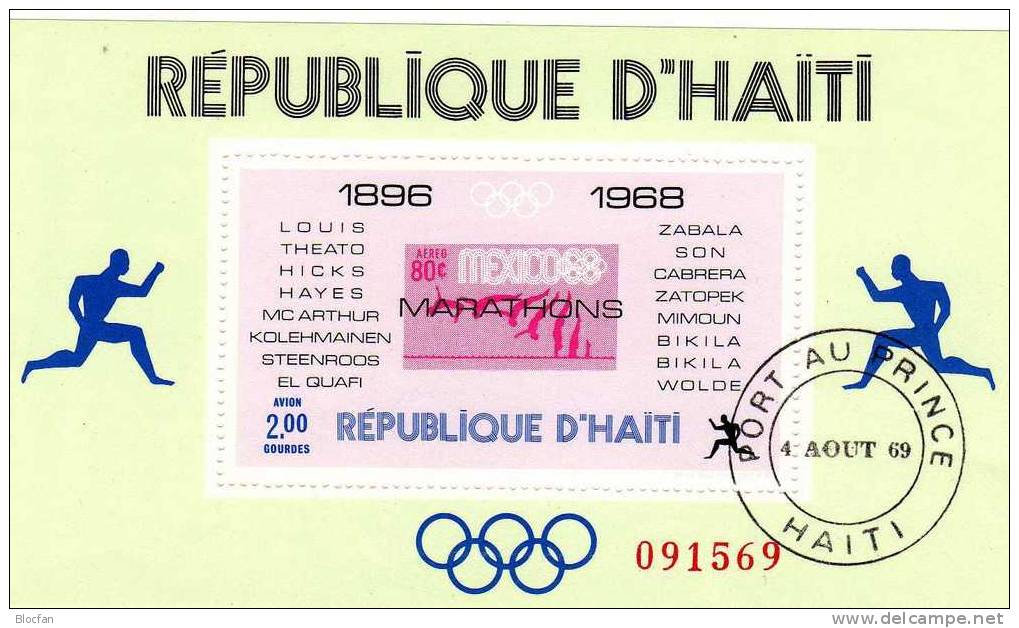 Mexiko #1241 Marathon Haiti 1046+Block 37 O 11€ Olympia-Sieger 1968 Bloque M/s Stamps On Stamps Olympic Sheet Bf Caribic - Haiti