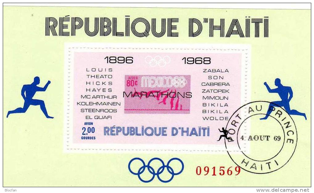 Mexiko #1241 Marathon Haiti 1046+Block 37 O 11€ Olympia-Sieger 1968 Bloque M/s Stamps On Stamps Olympic Sheet Bf Caribic - Haïti