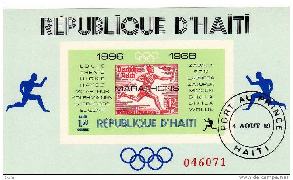 Germany #613 Marathon 1969 Haiti 1045+Block 36 O 11€ Olympia-Sieger 1896-1968 Bloque Olympic Bloc Sport Sheet Bf Caribic - Haïti