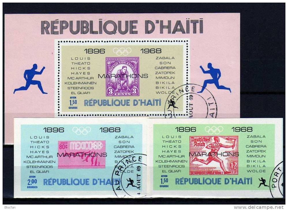 USA #349 Mit Marathon Haiti 1045,1047+Block 35 O 16€ Olympia-Sieger 1968 Bloque M/s Stamp On Stamp Olympic Sheet America - Haití