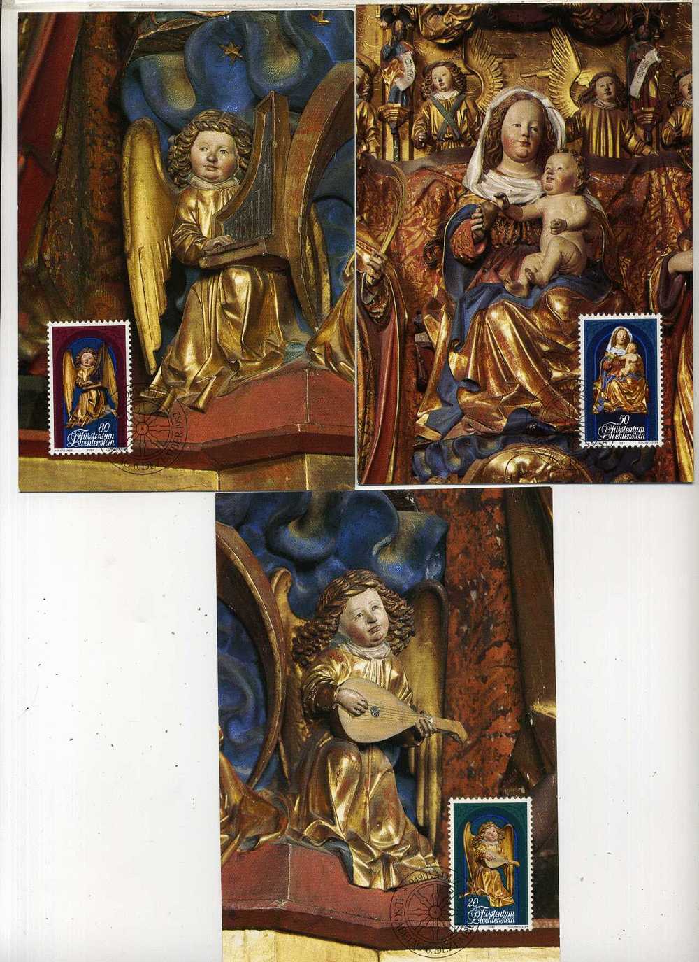 4 CARTES MAXIMUM DU LIECHTENSTEIN. TIMBRES SPECIAUX "NOÊL" 1982. SCULPTURES DE LA CATHEDRALE DE COIRE. - Liechtenstein