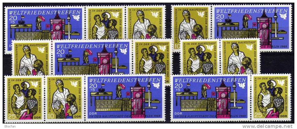 Friedens-Konferenz Der Welt 1969 DDR 1478/0,ER Plus 6xZD In W204/09 ** 39€ Bauwerke In Berlin Taube Se-tenant Of Germany - Se-Tenant