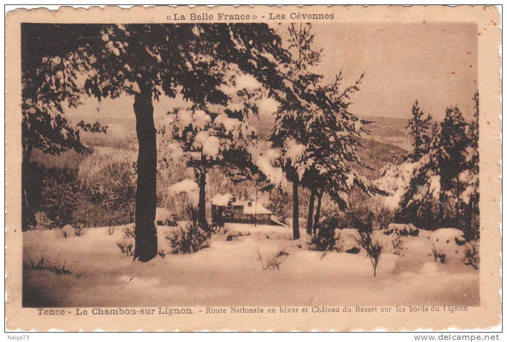 Cpa Du 43 - Le Chambon Sur Lignon - Route Nationale En Hiver Et Château De Besset Sur Les Bords Du Lignon - Le Chambon-sur-Lignon