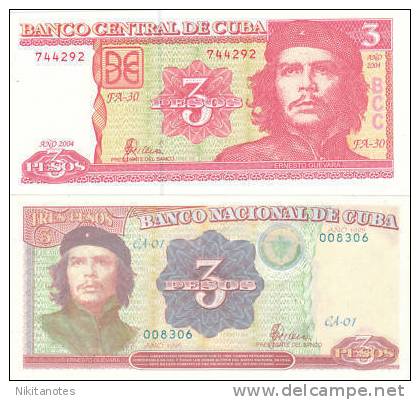 Cuba 3 Pesos 1995 & 3 Pesos 2004 Che 2 Banknotes - Altri & Non Classificati