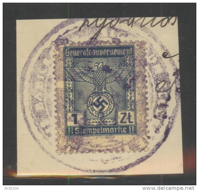 POLAND 1941 GENERAL GOUVERNMENT (WW2 3RD REICH OCCUPATION) REVENUE (NO INSCRIPTION) 1 ZL BLUE & ORANGE BAREFOOT #14 - Revenue Stamps