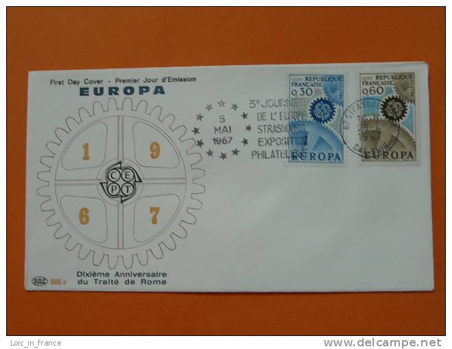 FDC Europa 1967 Flamme Concordante Strasbourg - 1967