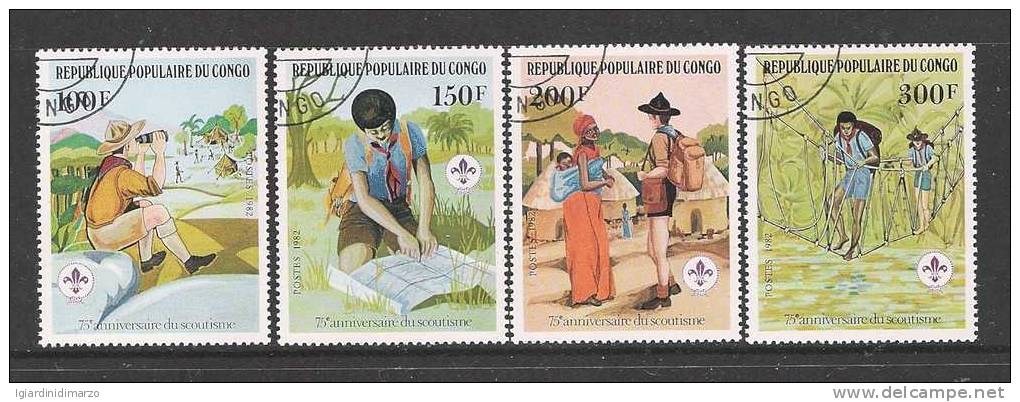 REPUBLIQUE POPULAIRE DU CONGO - 1982 - 4 Valori Obliterati  "75° Anniversario Dello SCAUTISMO" - In Ottime Condizioni. - Oblitérés
