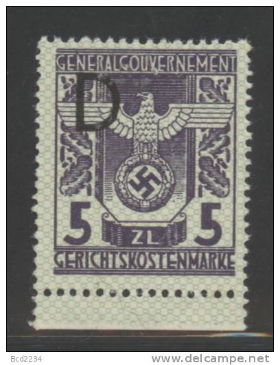 POLAND 1943 GENERAL GOUVERNMENT (WW2 3RD REICH OCCUPATION) GERICHTSKOSTEN (COURT REVENUE) 1943  5 ZL VIOLET OPT D BF#18 - Steuermarken