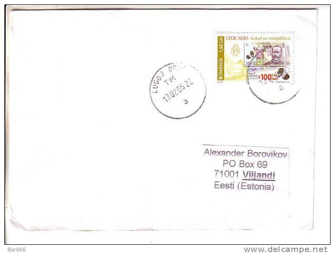 GOOD ROMANIA Postal Cover To ESTONIA 2006 - Good Stamped: Banknote On Stamp - Brieven En Documenten