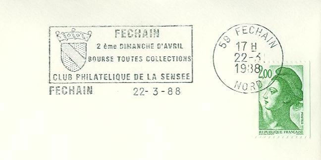 SD1059 Bourse Toute Collections Club Philatelique De La Sensee Blason Flamme FECHAIN 59 1988 - Omslagen