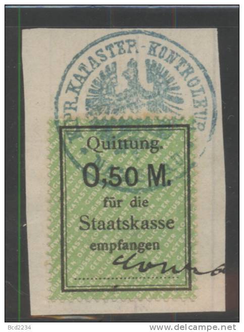GERMANY PRUSSIA 1891 0.50M QUITTUNGSMARKEN FUR DIE STAATSKASSE (LAND REGISTRY REVENUE STAMP FOR THE STATE TREASURY) - Andere & Zonder Classificatie