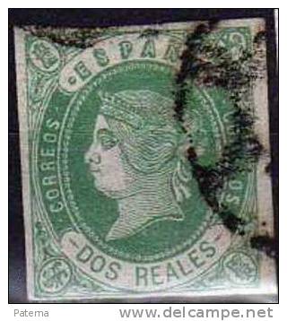 España 1862 , Nº 62,  Dos Reales Verde, Sin Dentar - Gebruikt