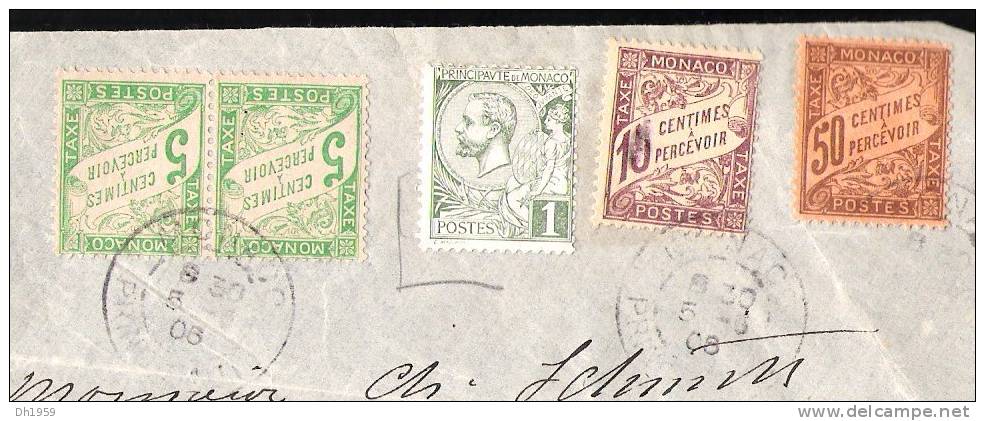 DEVANT DE LETTRE PRINCIPAUTE DE MONACO POUR MONACO 1908 TAXE TAXES 15c RETOUCHE EN 10c ???? - Postage Due