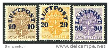 Sweden C1-3 Mint Hinged Airmail Set From 1920 - Unused Stamps