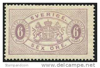 Sweden O16a Mint Hinged 6o Lilac Official From 1881 - Service
