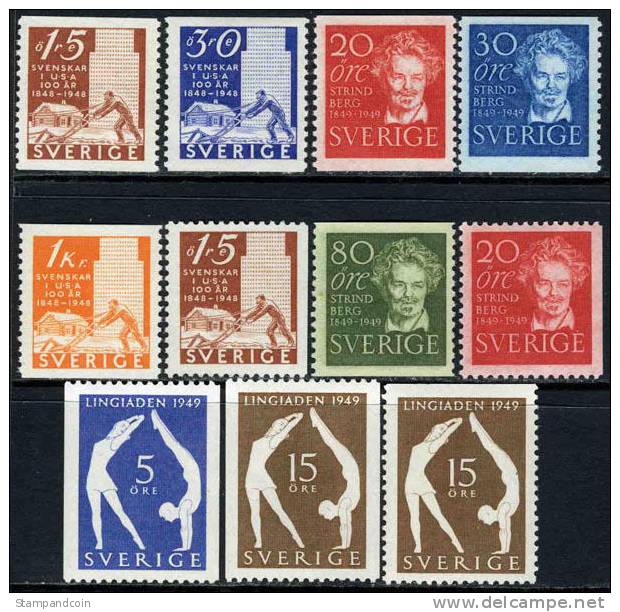 Sweden #400-10 XF Mint Hinged 3 Sets From 1948-49 - Unused Stamps