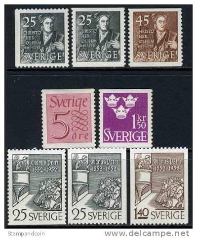 Sweden #427-34 XF Mint Hinged 3 Sets From 1951-52 - Unused Stamps