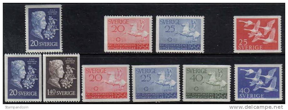 Sweden #484-93 XF Mint Hinged 3 Sets From 1955-56 - Nuevos