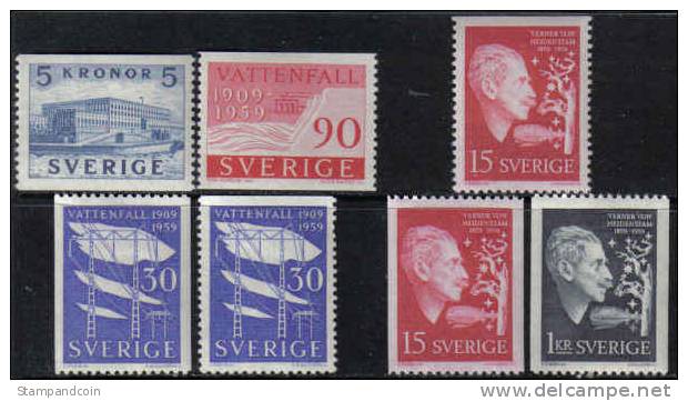 Sweden #537-43 XF Mint Hinged 3 Sets From 1958-59 - Unused Stamps