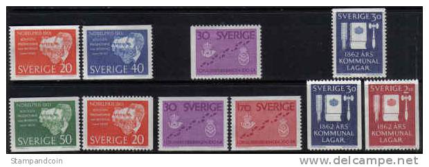 Sweden #603-12 XF Mint Hinged 3 Sets From 1961-62 - Neufs