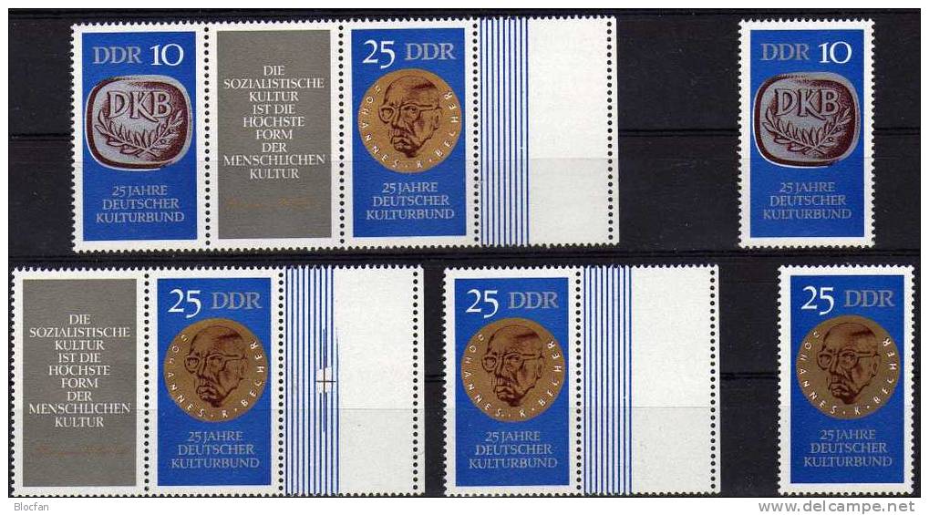 Kultur-Bund 1970 DDR 1592/3, 3xZDL Plus 6xZD ** 130€ Mit Leerfeld Set Dichter J.R.Becher Medaille Se-tenant From Germany - Se-Tenant